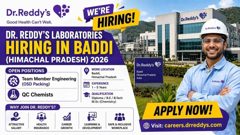 Dr. Reddy’s Laboratories Hiring in Baddi (Himachal Pradesh) 2026